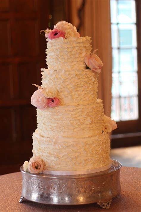 Ivory Elegant Ruffle Four Tier Wedding Cake