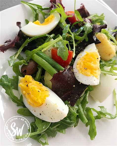 Boiled Egg Salad With Potatoes And Greens Beans Sew White