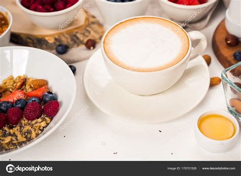 Morning Coffee Breakfast Cappuccino On White Background