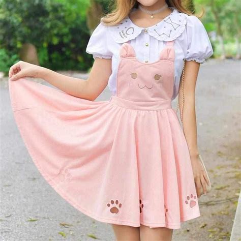 Kawaii Kitten Suspender Skirt Kawaii Dress Cat Dresses Pastel Fashion