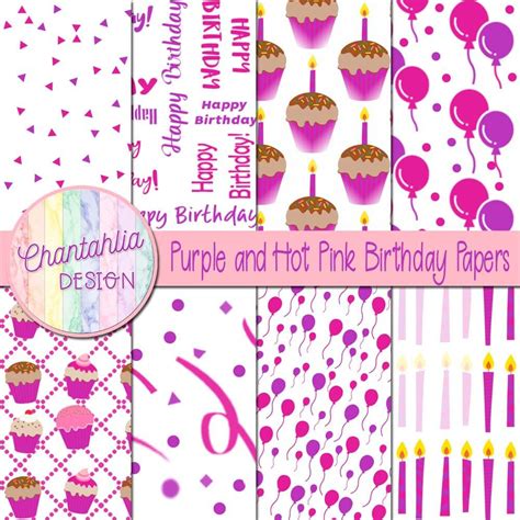 Free Purple And Hot Pink Digital Papers With Birthday Designs