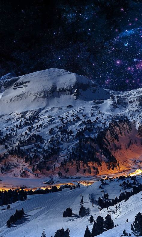 Mountain Night Sky Snow Blue Stars Nature 4k Wallpaper Best Wallpapers