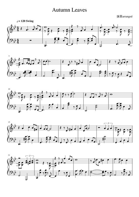 Blank sheet music.net is responsive and works in any device including smatphones and tablets. Autumn Leaves Jazz Piano sheet music for Piano download free in PDF or MIDI