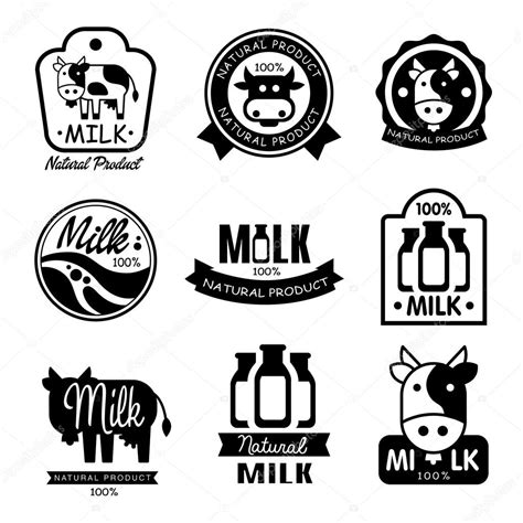 Set Of Milk And Dairy Farm Product Logo Labels Black And White