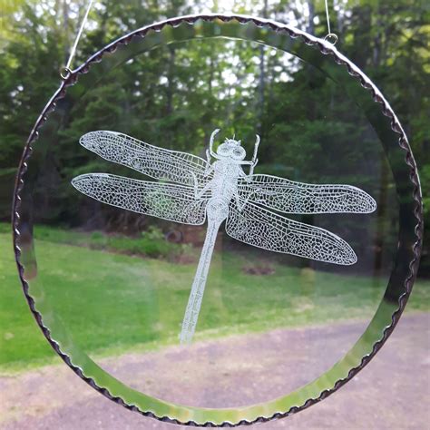 Dragonfly Engraved Beveled Glass Suncatcher 8 Glass Etsy In 2021
