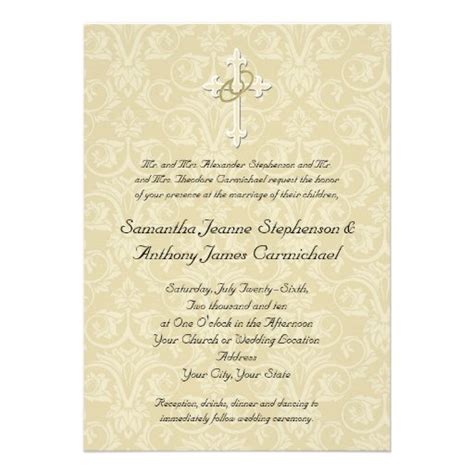 Golden Rings Cross Christian Wedding Invitations