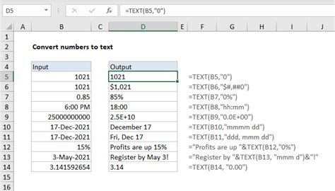 Excel Formula Convert Numbers To Text Exceljet
