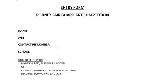 Entry Form Rodney Aldborough Agricultural Society