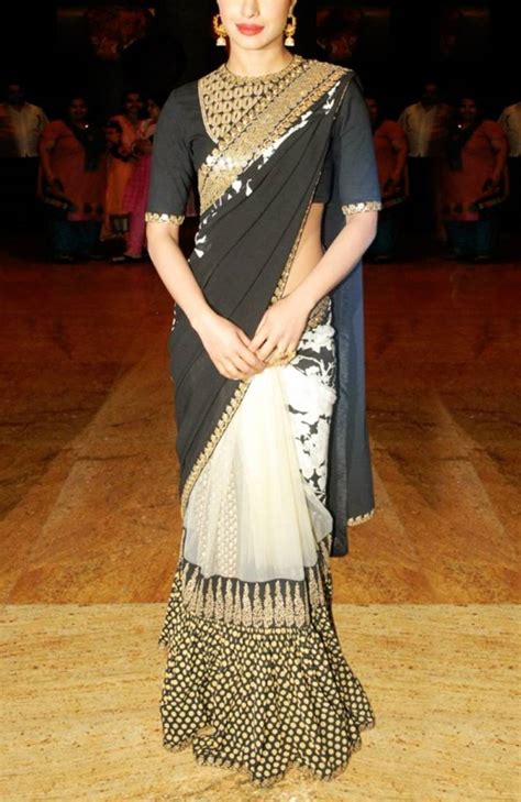 Buy Priyanka Chopra Black And Gold In Sabyasachi Designer Replica Saree