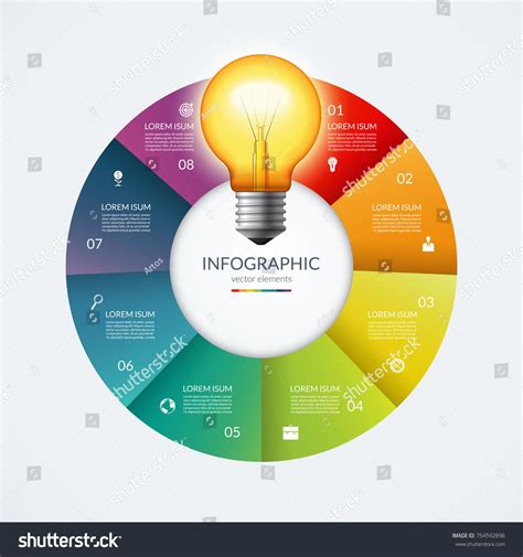 Infographic Circle With Glowing Lightbulb Creative Idea Concept With 8