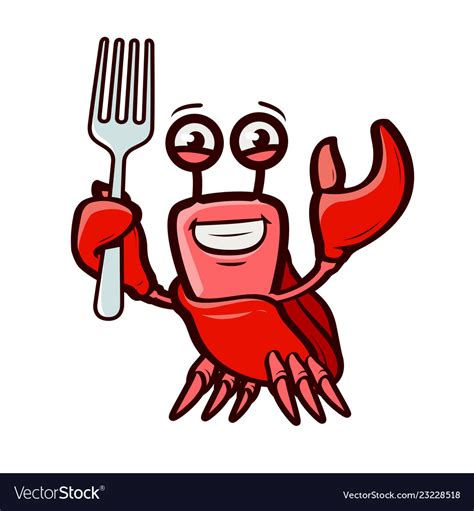 Funny Crab Holds Fork Seafood Cartoon Royalty Free Vector