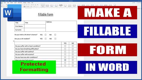 Create Fillable Form Fields In Word Protected Formatting Youtube