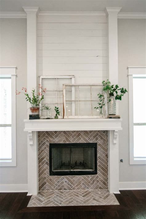 Fireplace Inspiration White Shiplap Herringbone Brick Brick