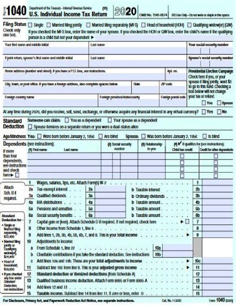 Form 1040 Us Individual Income Tax Return 2020 Income Tax Return