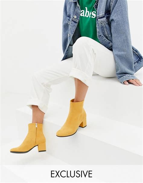 Monki Faux Suede Heeled Ankle Boots In Yellow Asos