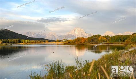 Mount Moran Reflected In Snake River Morning Mood At Oxbow Bend