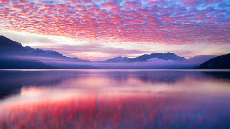 Mountains Scenery Pink Clouds Reflections Lake Hd Wallpaper Pxfuel