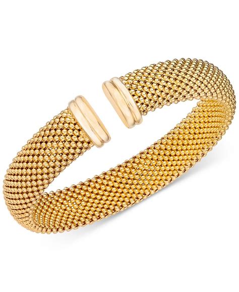 Italian Gold Mesh Bangle Bracelet In 14k Gold Over Sterling Silver