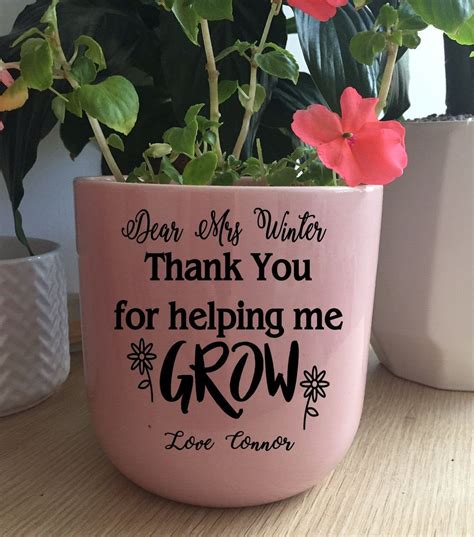 Personalised Teacher Gift Thank You For Helping Me Grow Decal Etsy Personalized Teacher