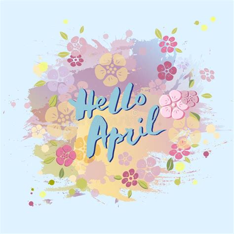 Handwritten Lettering Hello April Isolated On Pastel Colors Background