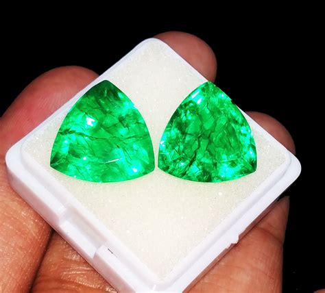 Loose Gemstone Natural Emerald Trillion Pair 8 To 10 Cts Etsy