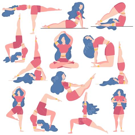 Gambar Set 13 Postur Yoga Figura Wanita Label Regangan Wanita Png Dan Vektor Untuk Muat Turun