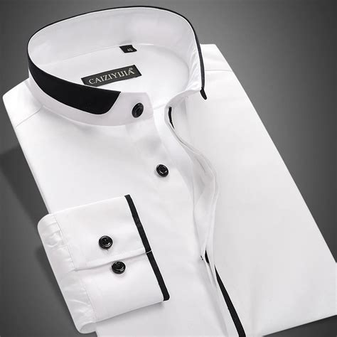 Fashion 100 Cotton Mandarin Collar Men Dress Shirt Long Sleeve Solid