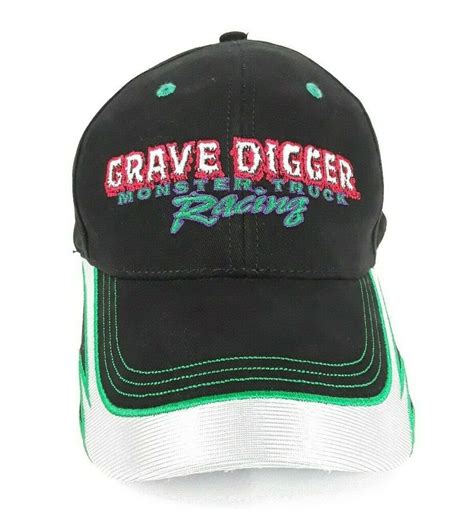 Grave Digger Monster Truck Racing Cap Hat Green Shiny Silver Accent