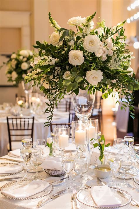 Classic White Rose With Greenery Wedding Centerpiece Designed By Edge