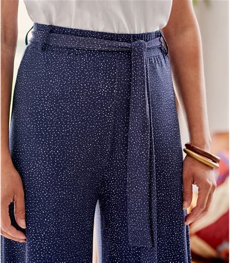 Codes promo, ventes flash, livraison offerte, trouvez le produit de vos rêves à prix réduit ! Bleu nuit imprimé mini pois | Pantalon large - Femme ...