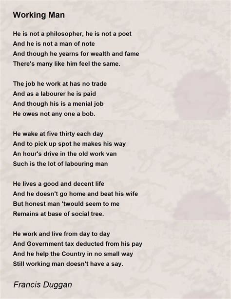 Working Man Working Man Poem By Francis Duggan