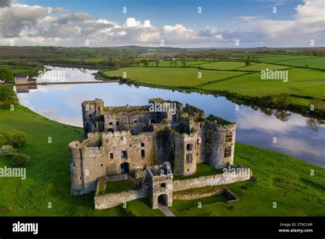 Aerial Vista Of Carew Castle In Pembrokeshire Coast National Park