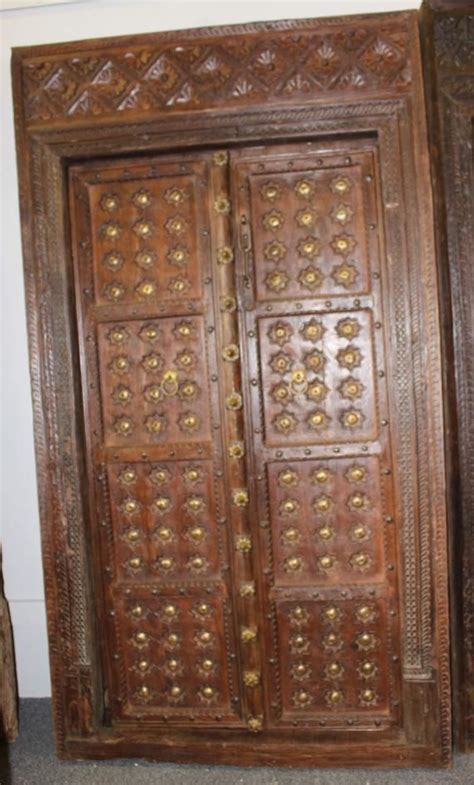 Indian Antique Architectural Earthy Hand Carved Double Doors Solid Teak