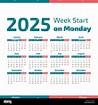 Simple calendario del año 2025, la semana comienza en lunes Imagen ...
