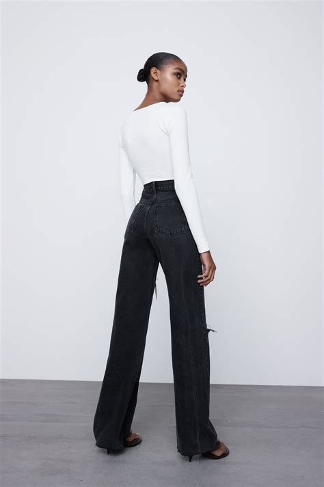 Zara Wide Leg Full Length Ripped Jeans 90043964 800