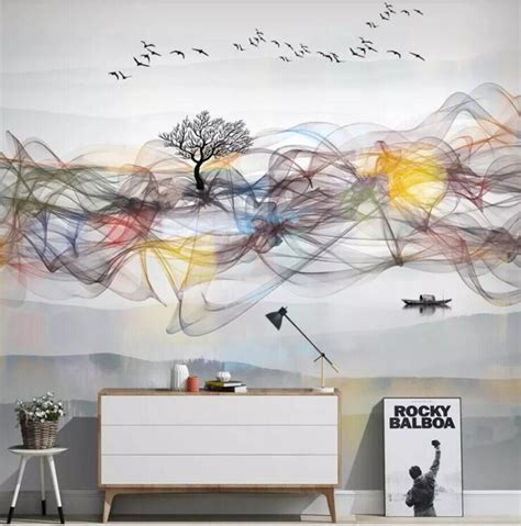 Chinese Abstract Ink Smoke Wall Murals For Tv Background