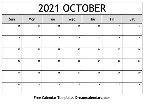 Download Printable October 2021 Calendars