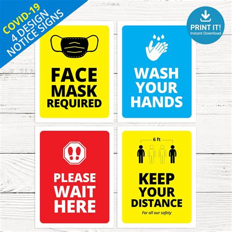 Covid 19 Notice Sign Face Mask Required Keep Distance Etsy
