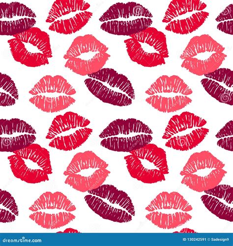 female different colors lipstick kiss isolated on white background vector seamless pattern