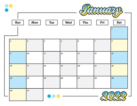 Colorful January 2022 Calendar