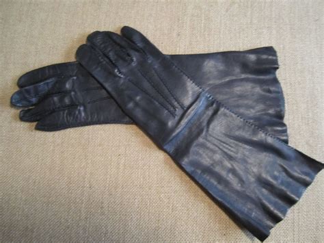 Vintage Black Leather Gloves Elbow Length Size Etsy Black Leather Gloves Black Leather