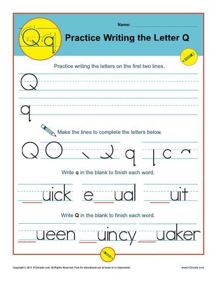 Letter Q Writing Practice Worksheet Free Kindergarten English Worksheet