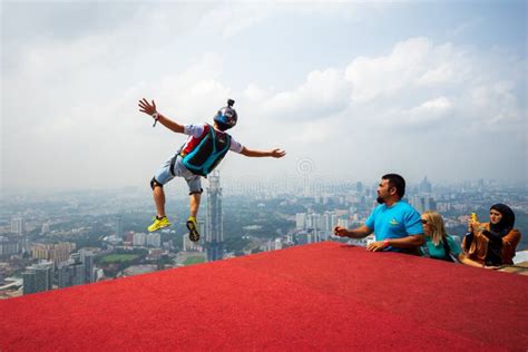 A Base Jumpers In Jumps Off From Kl Tower Editorial Photography