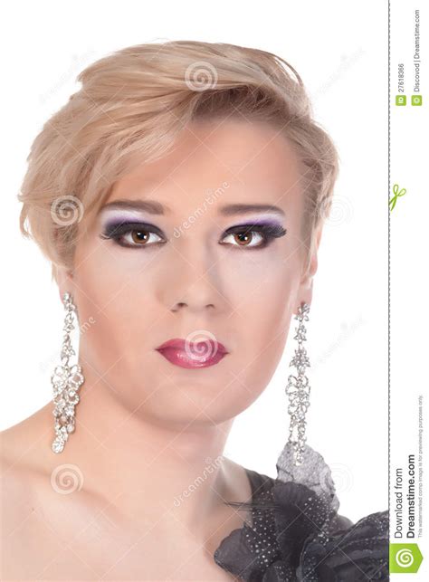 Portrait Of Drag Queen Man Dressed As Woman Stock Photo