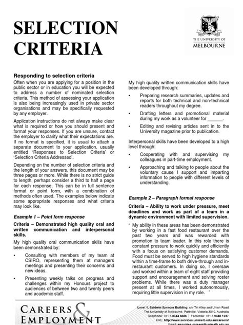 Selection Criteria New Pdf Employment Communication