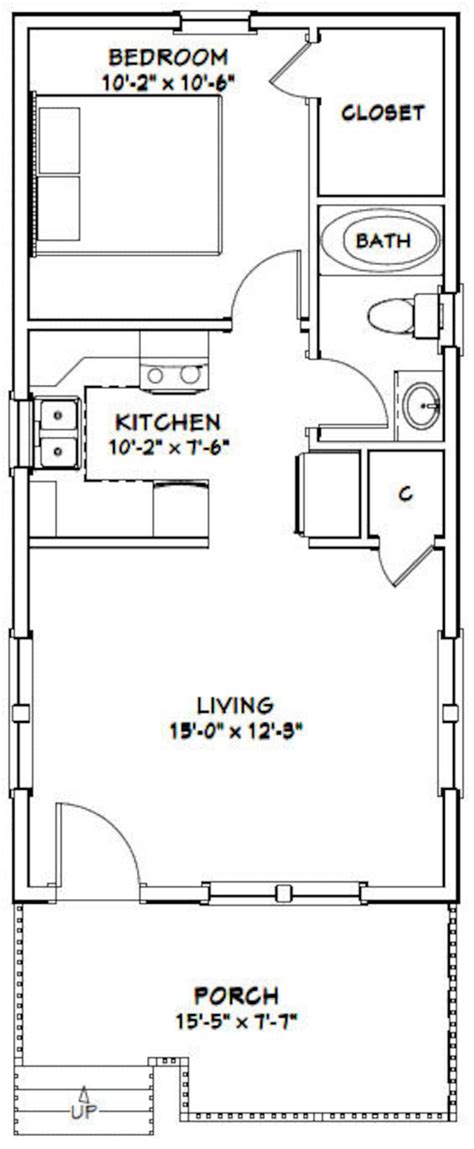 16x32 House 1 Bedroom 1 Bath 511 Sq Ft Pdf Floor Plan Etsy