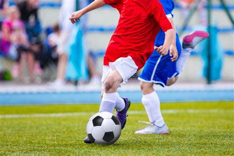 Kids Playing Soccer Football Match Sport Soccer Tournament For Stock