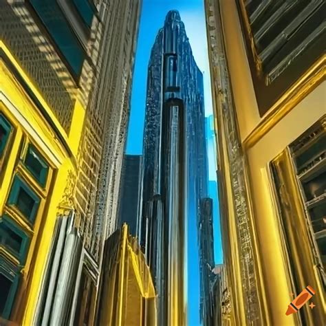 Futuristic Cityscape With Golden Chrome Buildings