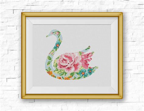 Bogo Free Swan Cross Stitch Pattern Floral Swan By Stitchline Cross