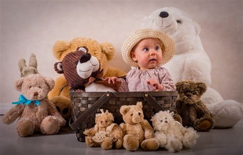 Toys Teddy Bear Infants Hat Wicker Basket Hd Wallpaper Rare Gallery